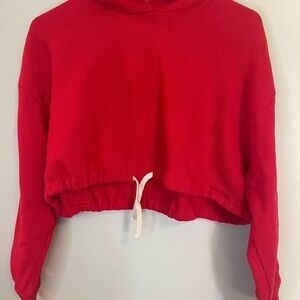 For Days Women’s Red Cropped Waffle Knit Hoodie size small organic & recycled